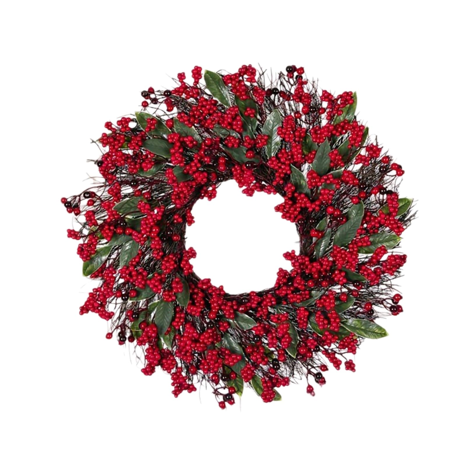 Corona Navideña Adorno Colgante Navideño De Acebo Y Bayas para Puertas Y Paredes con Detalles Decorativos En Capas para Entradas