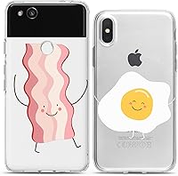 Vista 1 de Matching Couple Cases Compatible for Google Pixel 9 8 Pro 7a 7 Pro 6 Pro 6a 6 5a 5 XL 4a 5G XL 4a Clear Kawaii Egg Bacon Crystal Food Present Soul