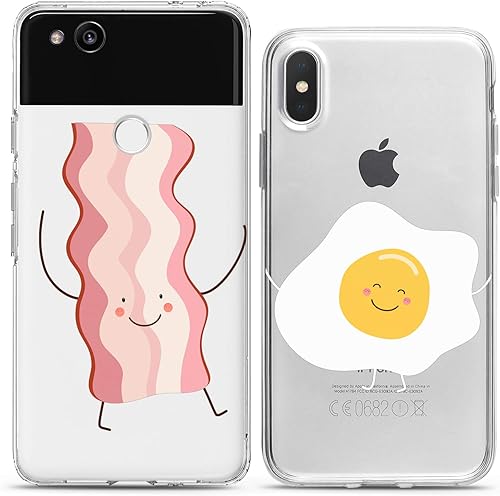 Matching Couple Cases Compatible for Google Pixel 9 8 Pro 7a 7 Pro 6 Pro 6a 6 5a 5 XL 4a 5G XL 4a Clear Kawaii Egg Bacon Crystal Food Present Soul