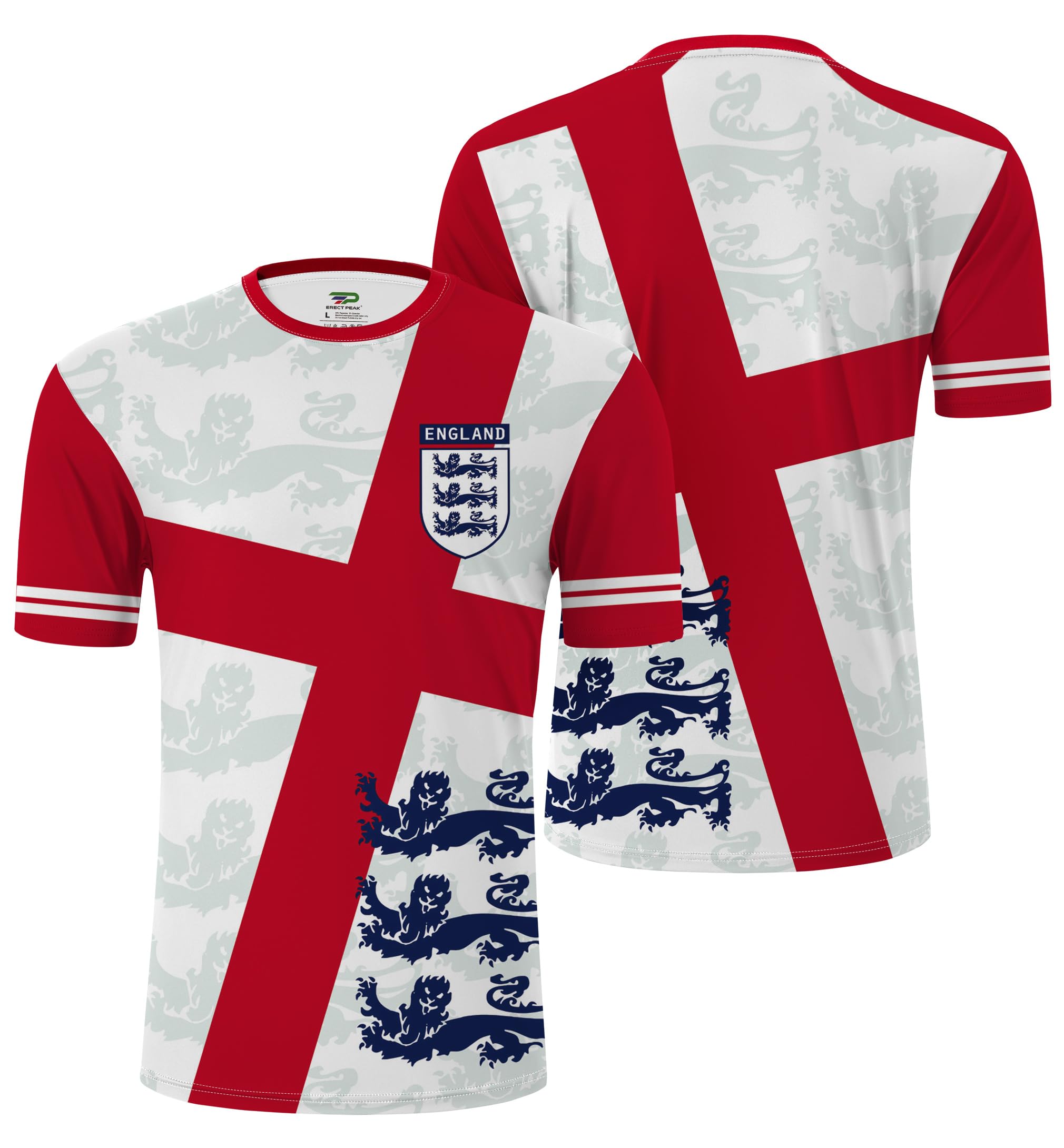 ERECT PEAK Mens England Football Cup Retro Shirt Personalised Jersey T-Shirt White Red XL โ image 1
