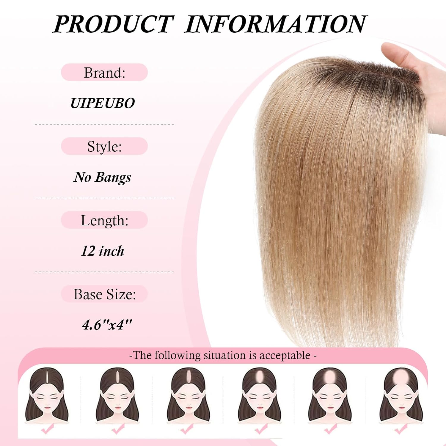 Hair Toppers for Women Real Human Hair Toppers with Thinning Hairpieces for Women 12 Inch Human Hair Topper for Cover Gray Roots（ Ombre Light Blonde）