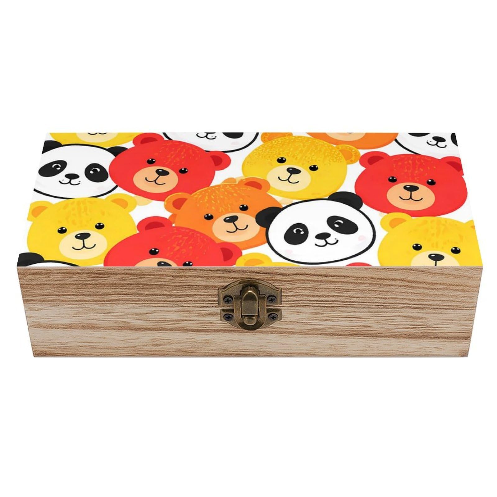 SMAZDFXX Cute Panda Bear Wooden Storage Box With Hinged Lid Decorative Front Clasp Keepsake Boxes