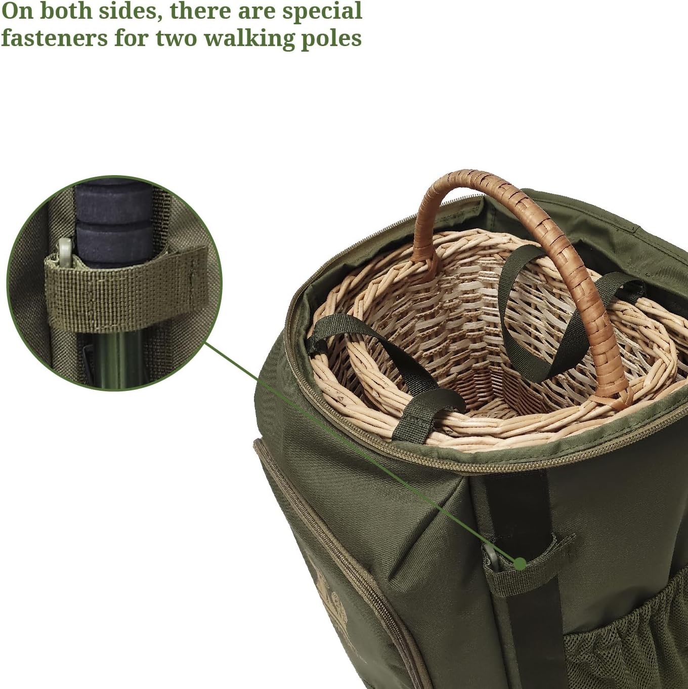 Acropolis Mushroom Hunting Backpack with 2 Wicker Foraging Baskets | Water-resistant foraging daypack with compartments. Ideal for morel hunting, wildcrafting, and nature collecting essentials.