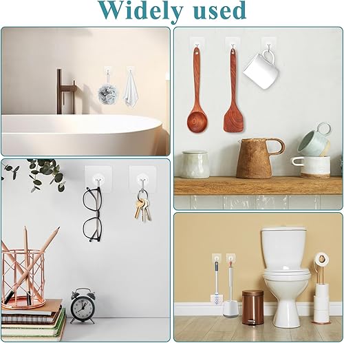 Miniatura 7 de Paquete de 200 ganchos de pared adhesivos fuertes, ganchos autoadhesivos resistentes, gancho adhesivo transparente para colgar sin taladrar para