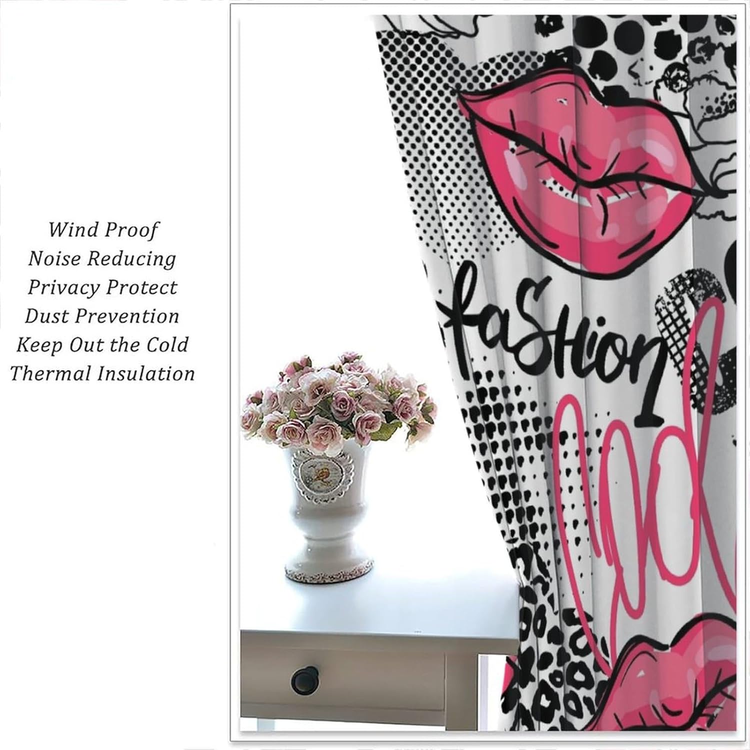 Red Women Lips Curtains Girls Abstract Graffiti Fashion Hello Gorgeous Romantic Lips Blackout Window Drapes for Bedroom Living Room Kitchen Cafe Decor （W21xL45 Inch） x2 Panels