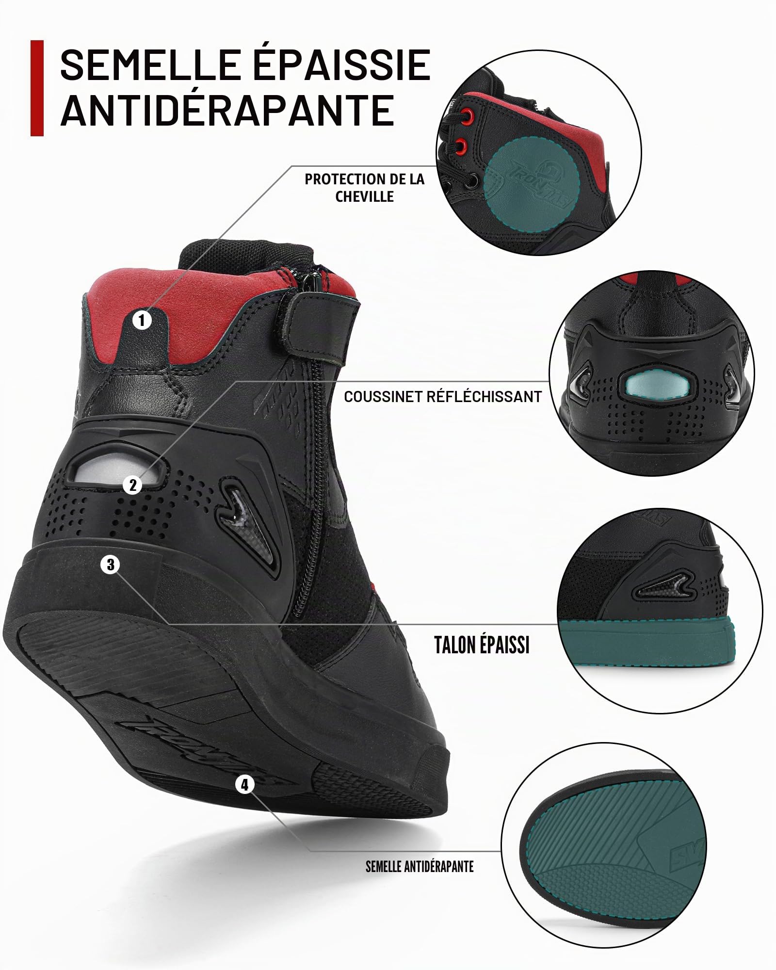 Grapelet Chaussures Moto Homme,Botte Moto Hommes Respirantes,Chaussures de Motocross décontractées avec Cuir renforcé,Bracelets de Cheville,antidérapantes,Fermeture à glissière latérale(Noir,46EU) | Respirantes,décontractées avec Cuir renforcé,Bracelets d