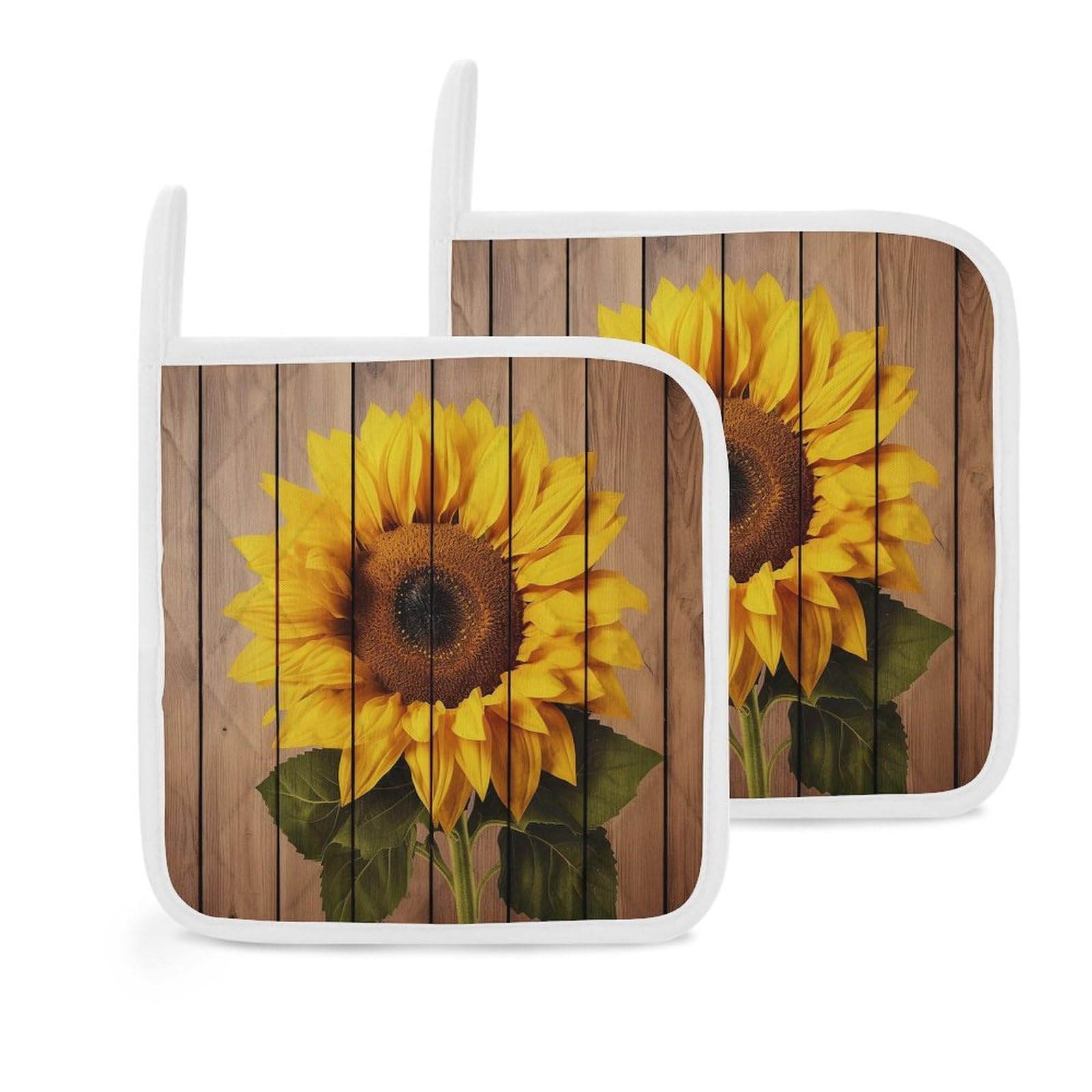 2Pcs Pot Holders for Kitchen Heat Resistant Hot Pads for Countertops Oven Sunflower with Wood Hot Holders Non-Slip Oven Potholders Set for Cooking Baking Trivet 8 Inch