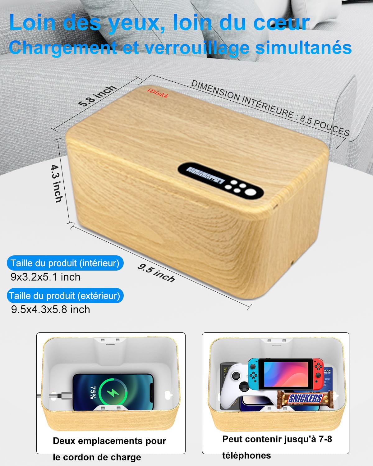 iDiskk Casiers temporisés sécurisés, casier de téléphone portable avec minuteries, verrouillage de gestion de la dépendance, désactiver les jeux vidéo, médias sociaux, verrouillage temporisé