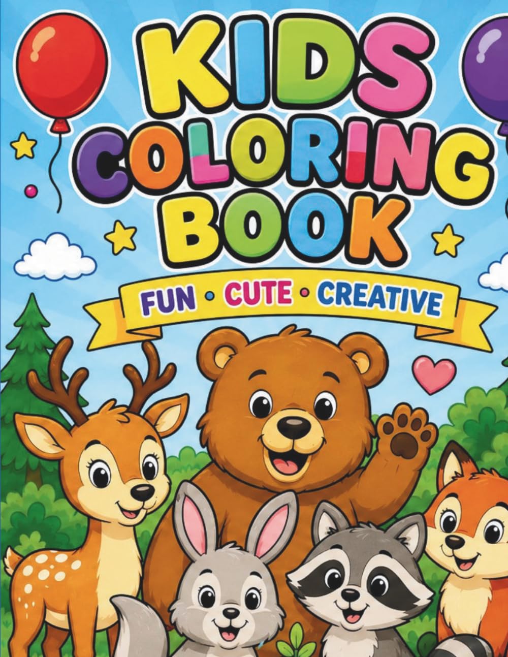 Forest Animals Coloring Book for Kids: Cute Woodland Animals Coloring Pages for Kids Ages 3-8, Easy and Fun Activity Book with Bears, Rabbits, Foxes, Deer, and More