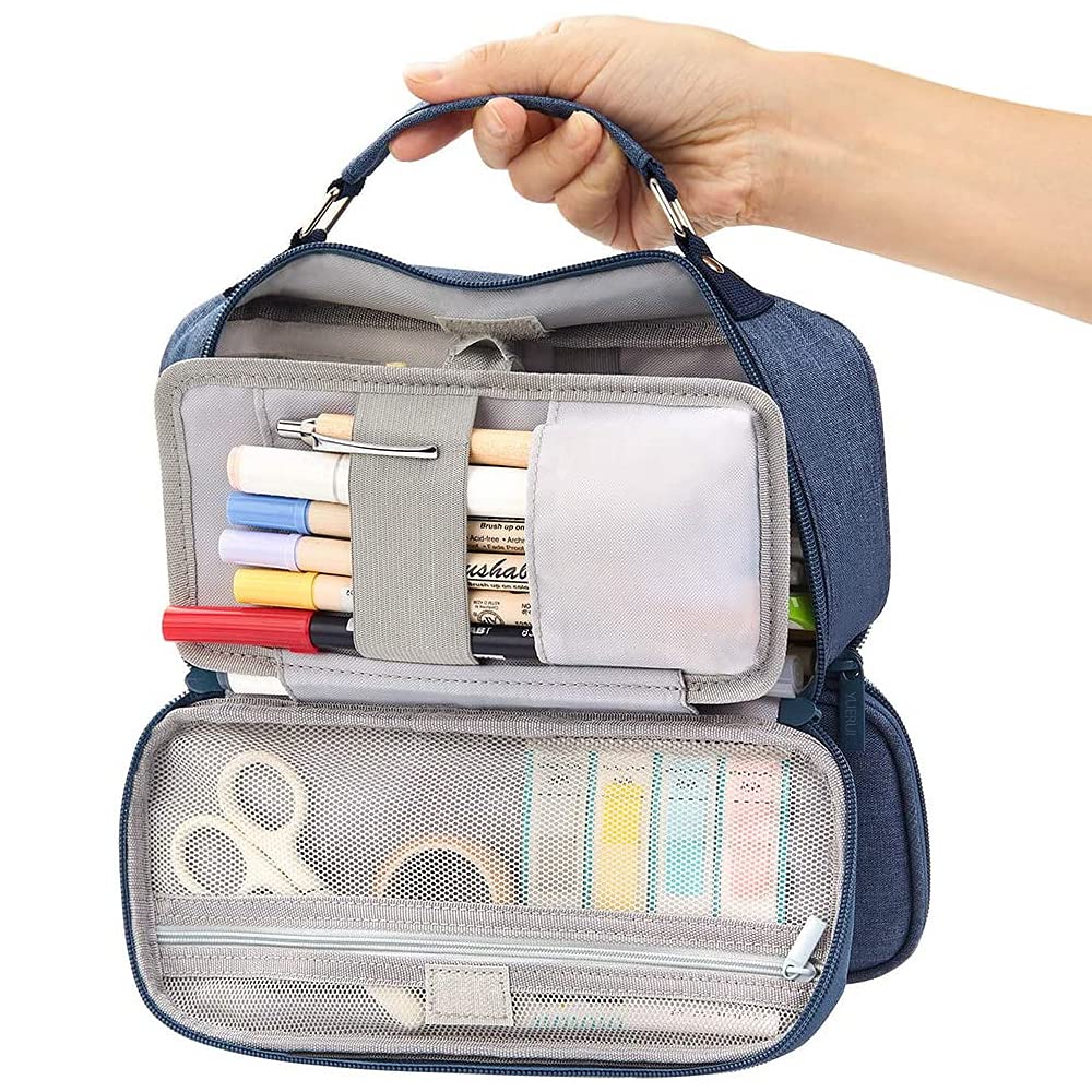 EULANT Estuches Escolares 2 Cremalleras & 3 Compartimentos, Estuche de Lápices de Gran Capacidad, Estuches Grandes para Oficina/Escuela/Almacenamiento de Viaje, Azul