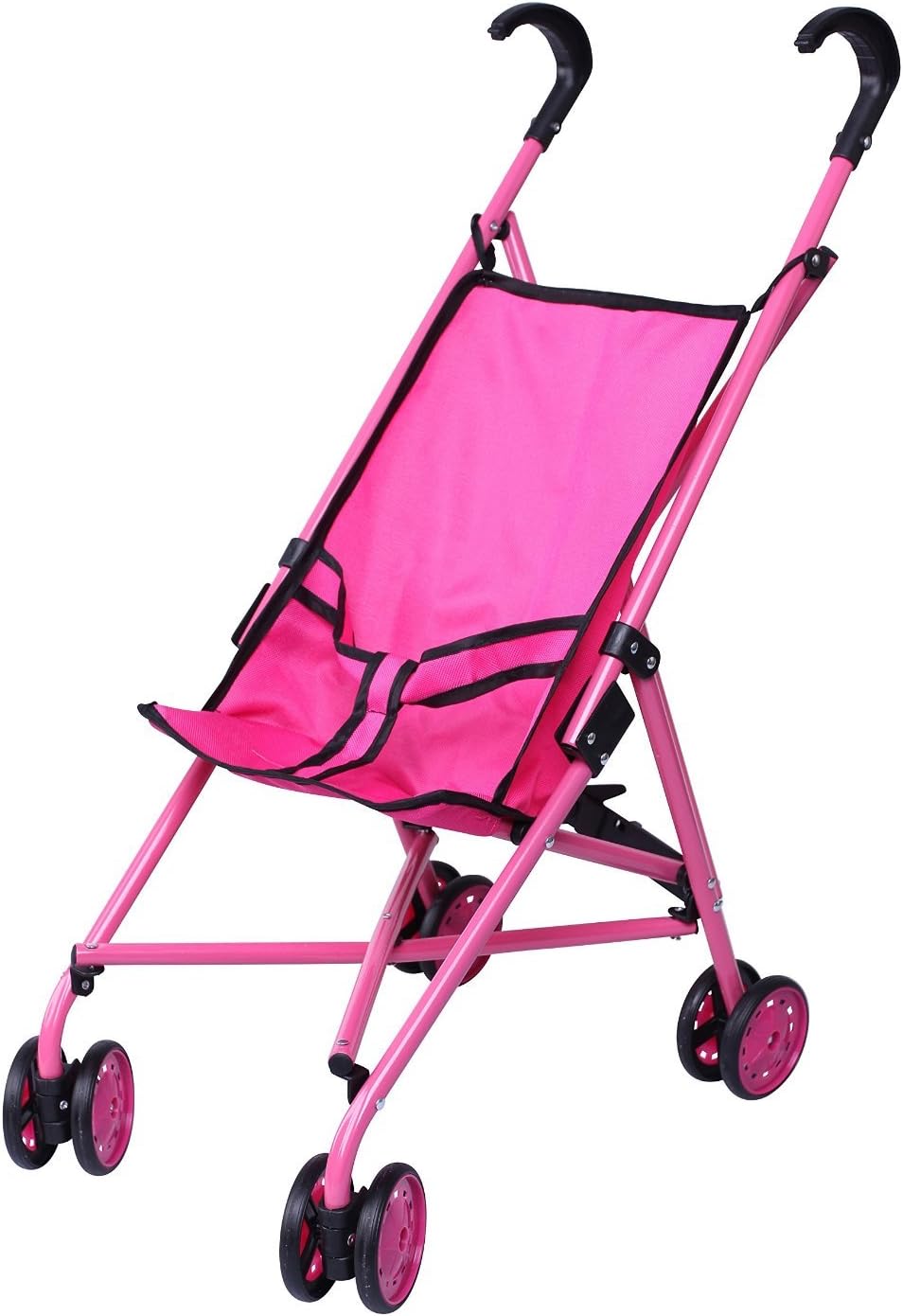 Hot Pink & Black Handles Doll Stroller with Swiveling Wheels