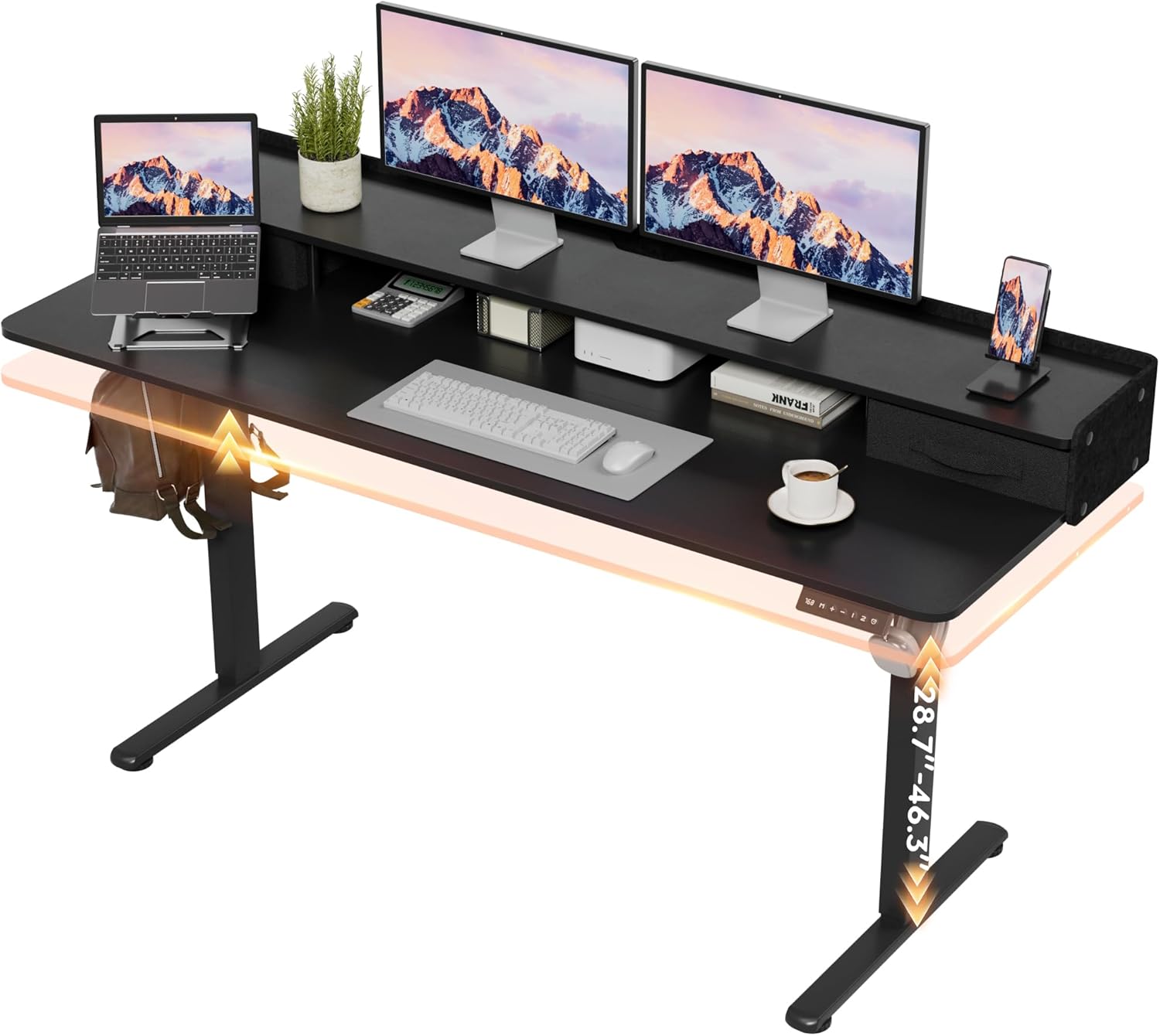 Furmax Electric Standing Desk with Drawers, Stand Up Desk with Storage Shelf Height Adjustable Computer Desk with Organizer for Home Office Ergonomic (Black, 55 Inch)