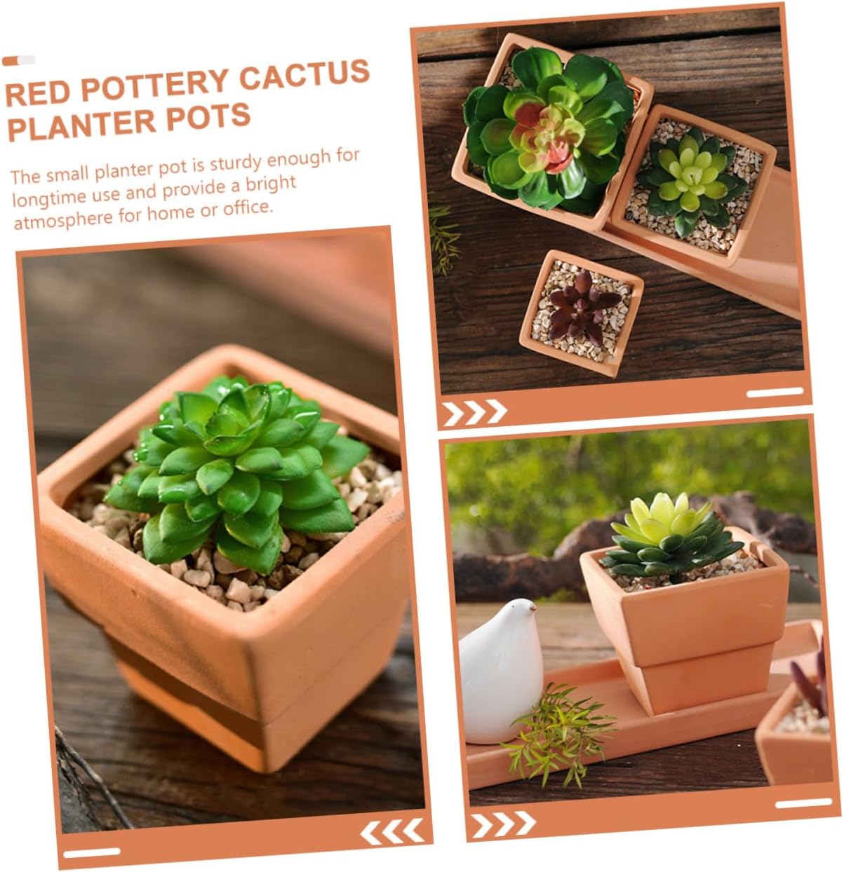 Operitacx Red Pottery Square Planter Flowerpot for Succulent and Cactus Plants, Small Breathable Ceramic Flower Pot 10.5x9cm for Balcony and Indoor Gardening