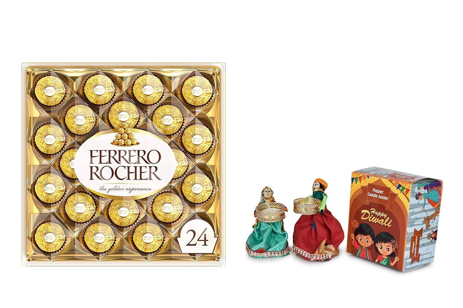 Vending India X Ferrero Rocher Diwali Gift Combo - Ferrero Rocher T24 with a Choice Diwali Gift (Rajasthani Puppet Doll T light Holder,Pair) (B09HGYFGP2) Amazon Price History, Amazon Price Tracker