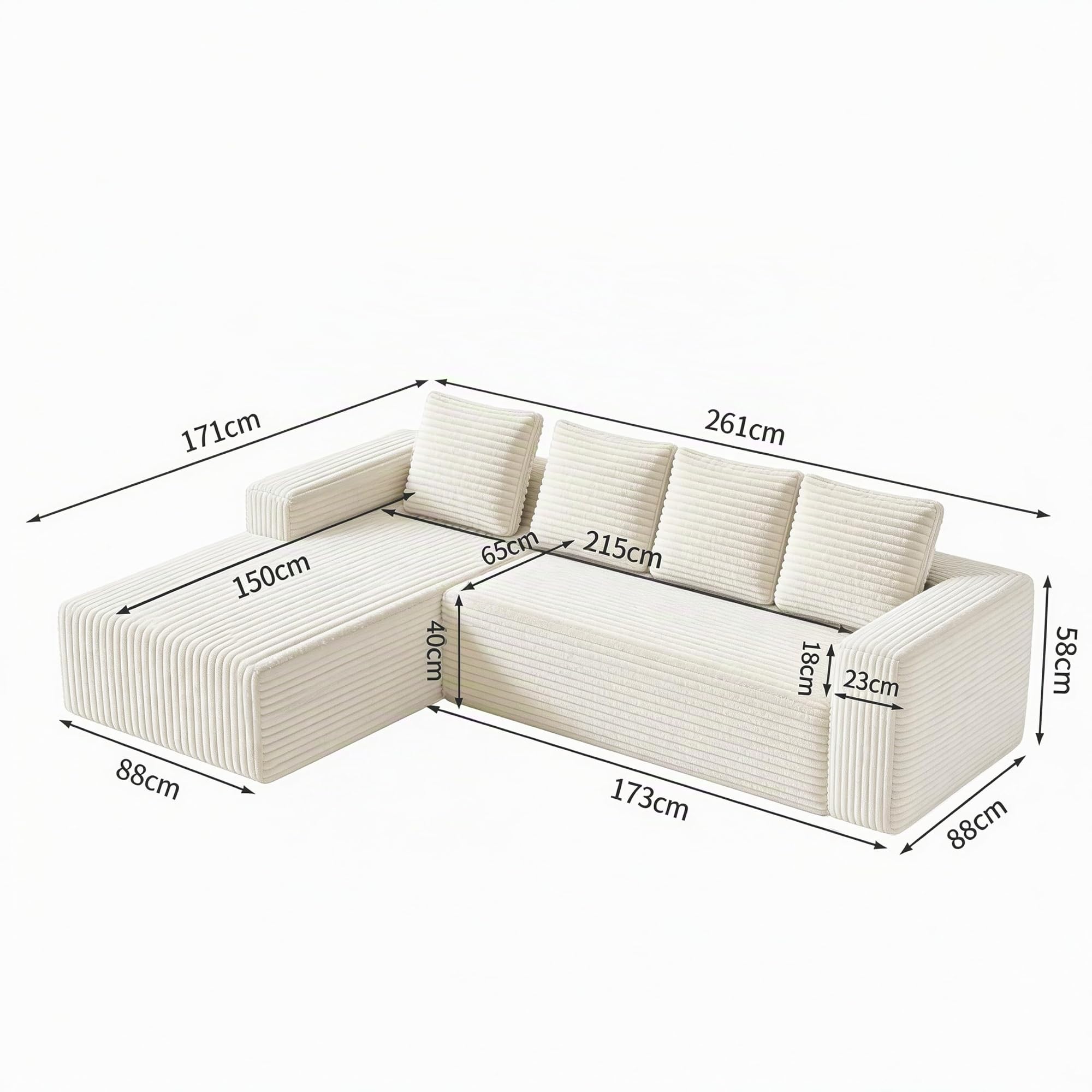 Canapé en forme de L, canapé modulaire moderne, canapé rembourré avec chaises longues à gauche, sans montage, convient pour le salon, beige