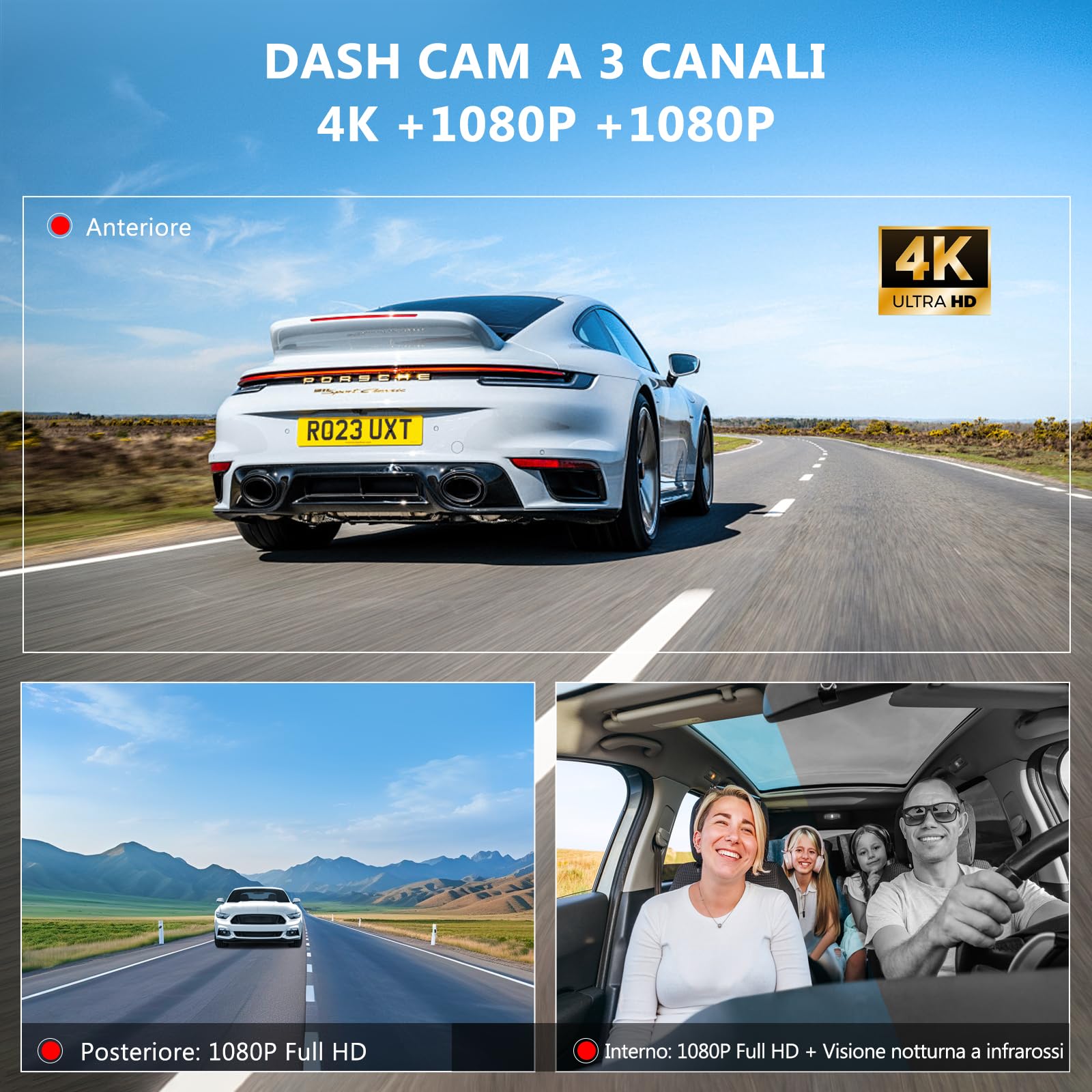Carpuride W125S Carplay Schermo con 3 Canali Dash Cam, 4K Anteriore e 1080P Posteriore Camera, 1080P Infrarossi Abitacolo Camera, Senza Fili Carplay & Android Auto, 11,26" HD Tattile Schermo, BT.