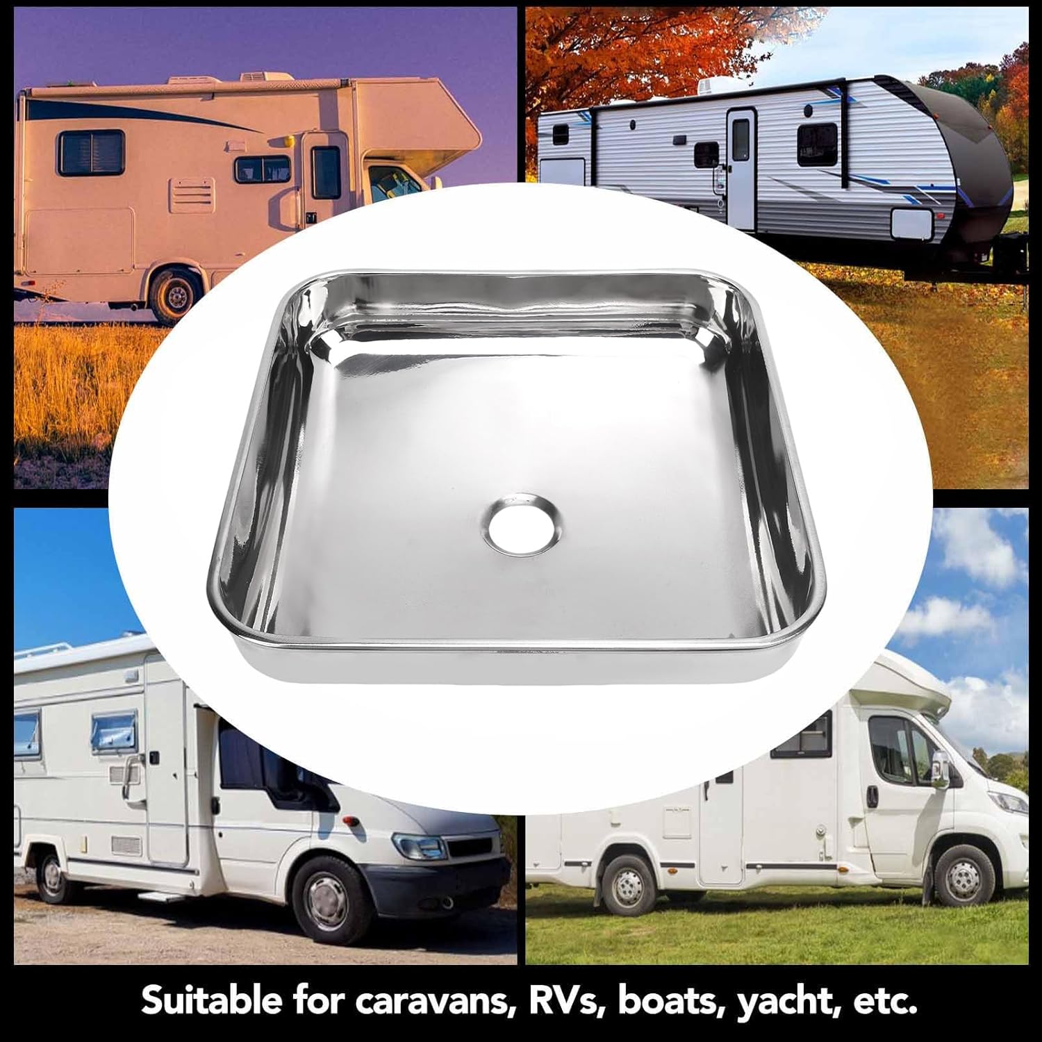 12.28x12.28x3.39in Kitchen Sink 304 Stainless Steel 40mm Drain Port Large Capacity Bar Sink for RV Boat Kitchen Bathroom