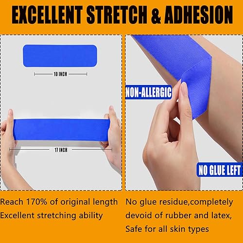 Miniatura 4 de Kinesiology Tape Pro Precut (4 rollos, 80 tiras) de algodón original, impermeable, transpirable, elástico, sin látex, cinta deportiva para músculos
