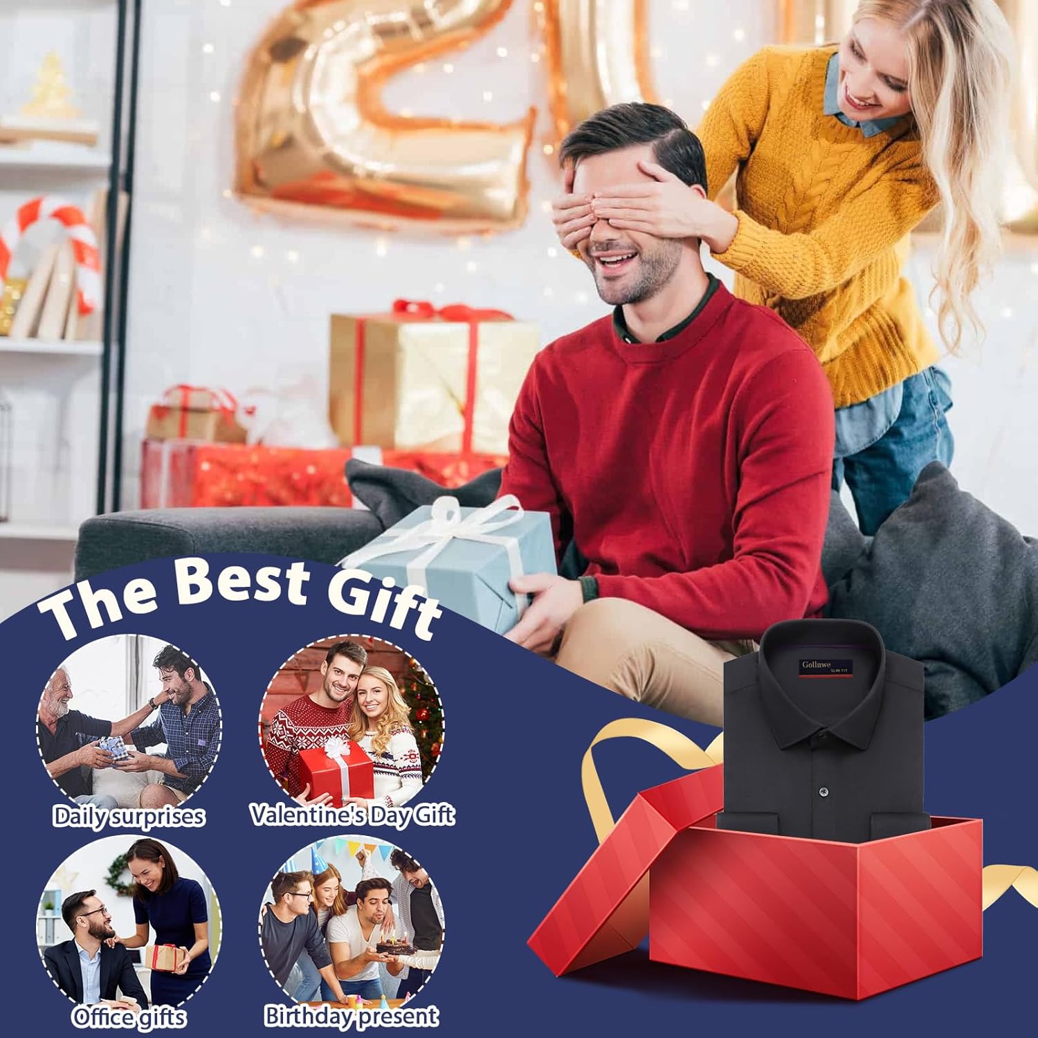 Gollnwe Men's Dress Shirt French Cuff Shirt for Men Slim Fit Stretch Spread Collar with Metal Cufflink - Image 8