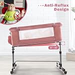 Ihoming Lit bébé bassinet avec panier de rangement, Hauteur réglable Lit de lit facile à plier pour nouveau-né, Lit bébé portable en mesh co respirant, Rose profonde