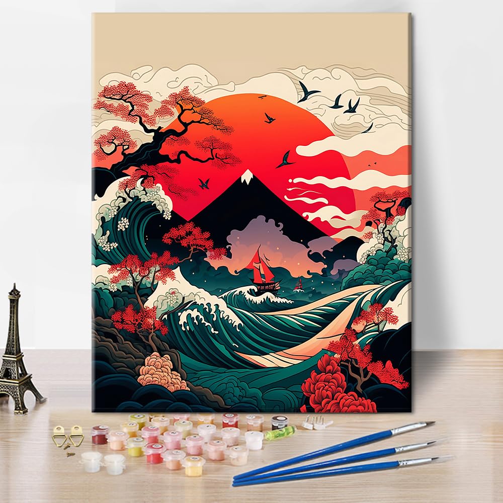 Japan Mountain Adults' Paint-by-Number Kits Sea Waves Paint by