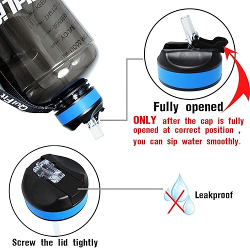 Miniatura 4 de QuiFit Botella grande de agua motivacional de 1 galón, con popote y marcador de tiempo, libre de bisfenol A (BPA), duradera, para fanáticos del
