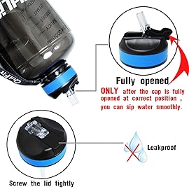 QuiFit 73oz Motivational Water Bottle - with Straw & Time Marker BPA Free Large Reusable Sport Water Jug with Handle for Fitness Outdoor Enthusiasts Leak-Proof (Black, 73 oz)