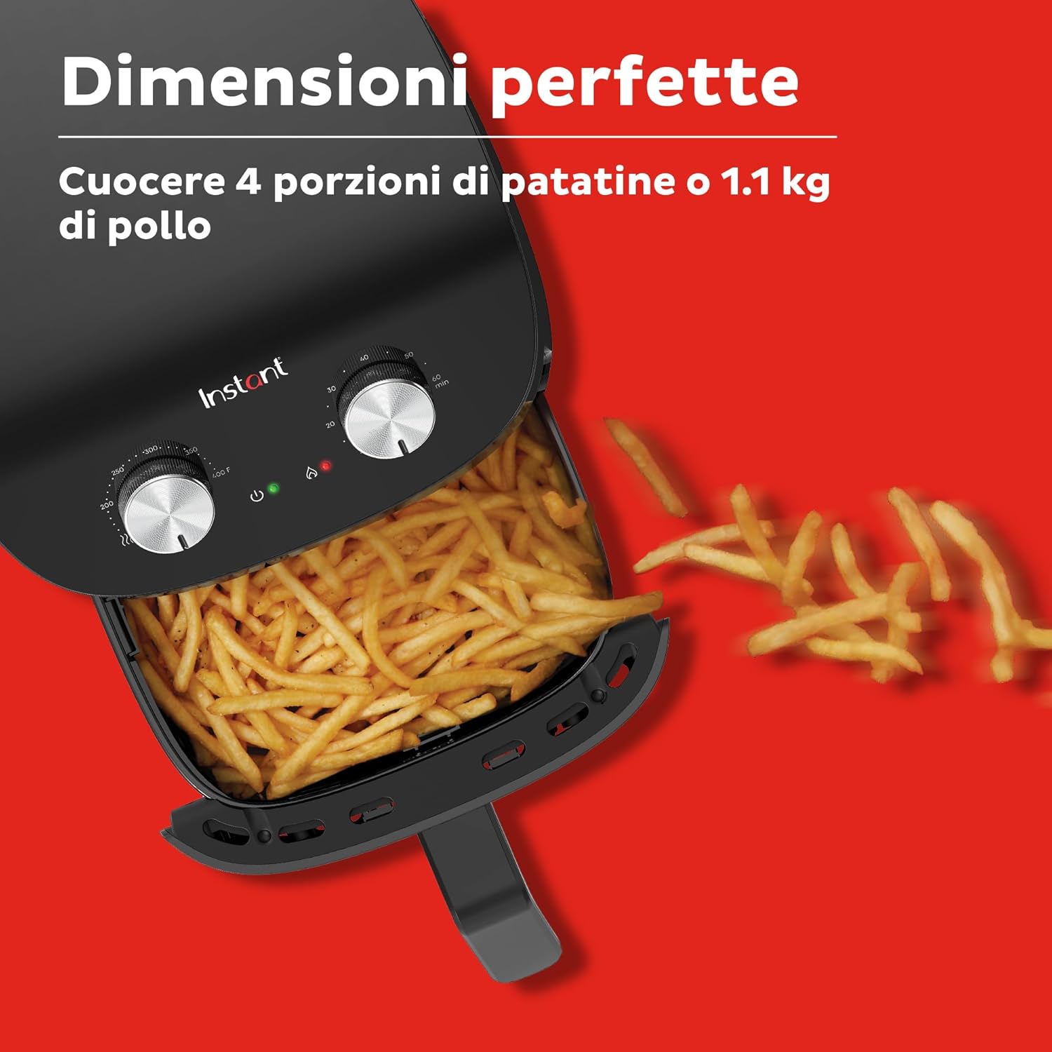 Instant Friggitrice Ad Aria Compatta 3.8L, Pasti Sani Senza Olio, Temperatura Regolabile, Timer, Nero - 1500W