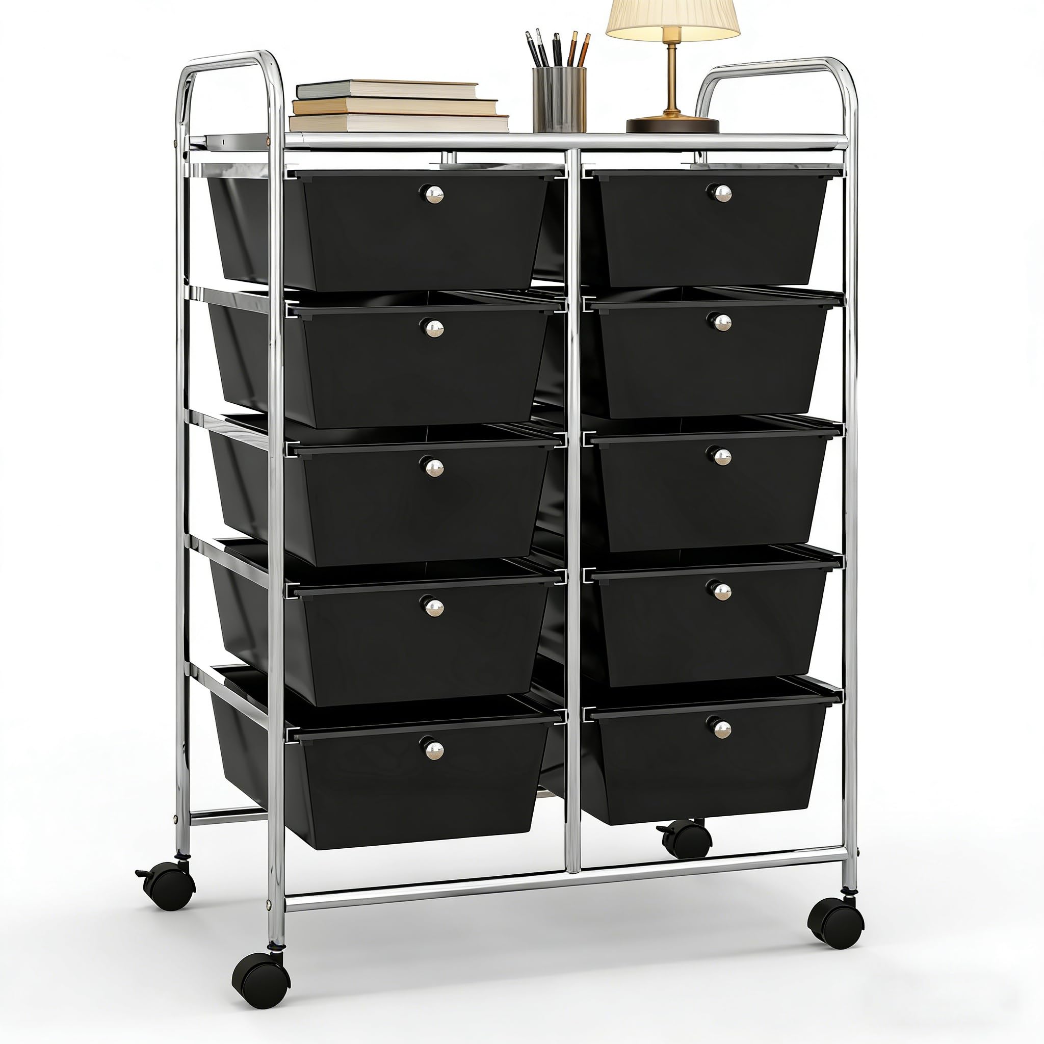 COSTWAY 10 Drawer Rolling Storage Cart, Utility Cart with Lockable Wheels