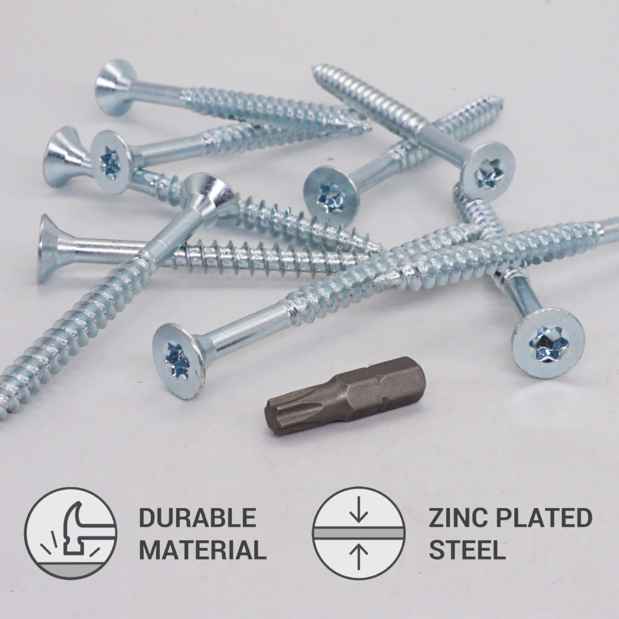 SKIR'CO (10 pcs) Zinc Plated Steel Wood Screws 6.0 x 70 mm, Torx Countersunk Head Screws, Chipboard Screws, Partially Threaded - Image 3