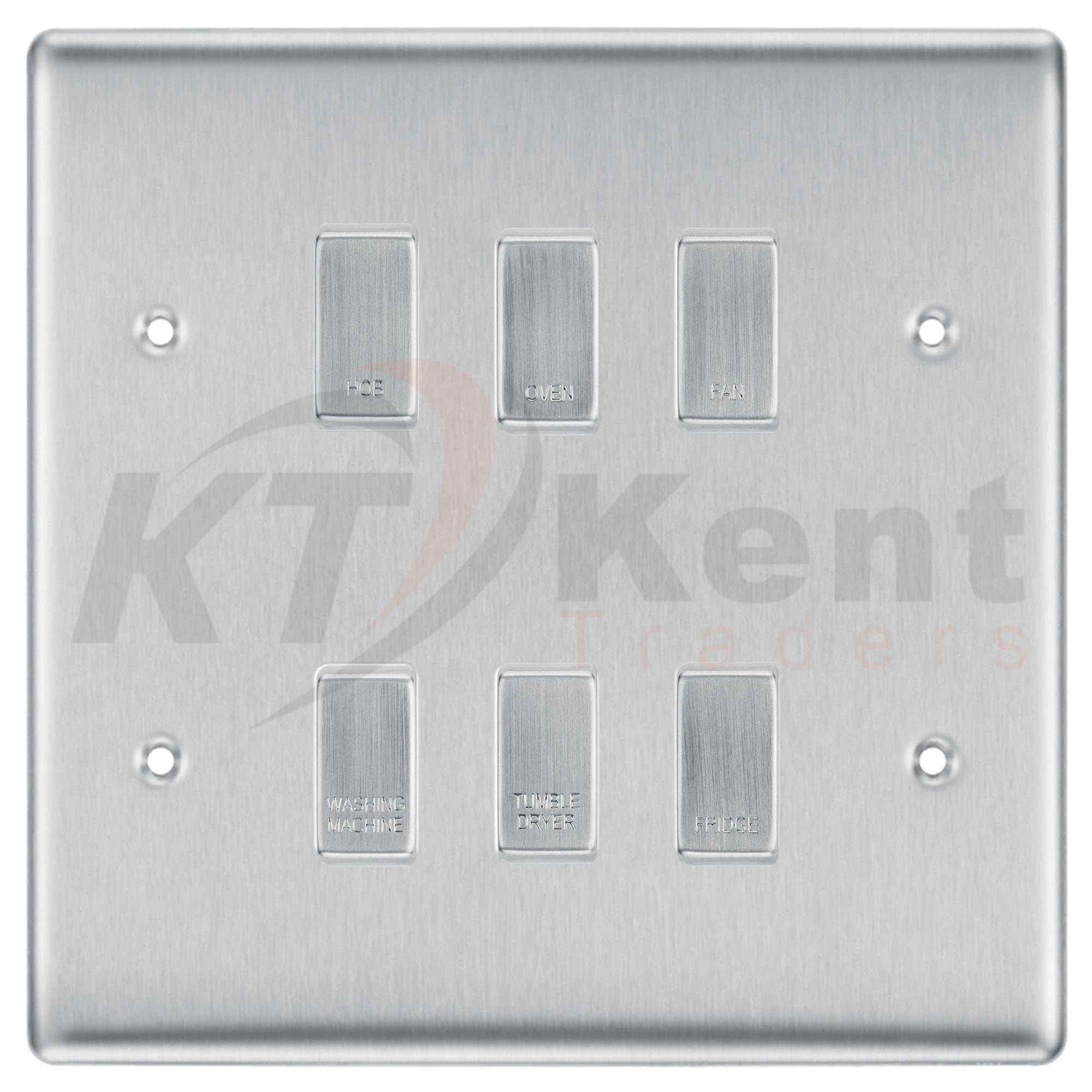 BG Brushed Steel 6 Gang Custom Grid Switch Panel Labelled Kitchen Appliance