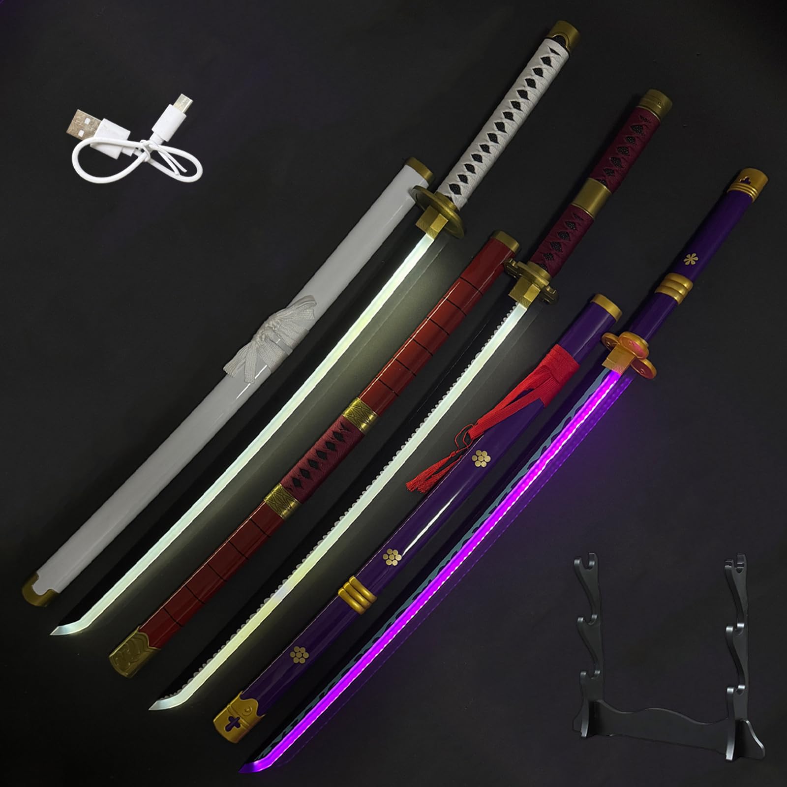 Anime Cospay Sword,Roronoa Zoro Cosplay Swords,Kitetsu,Wado Ichimonji,Yama Emma,Zoro Role Play Accessories，for Role-Playing and Collection