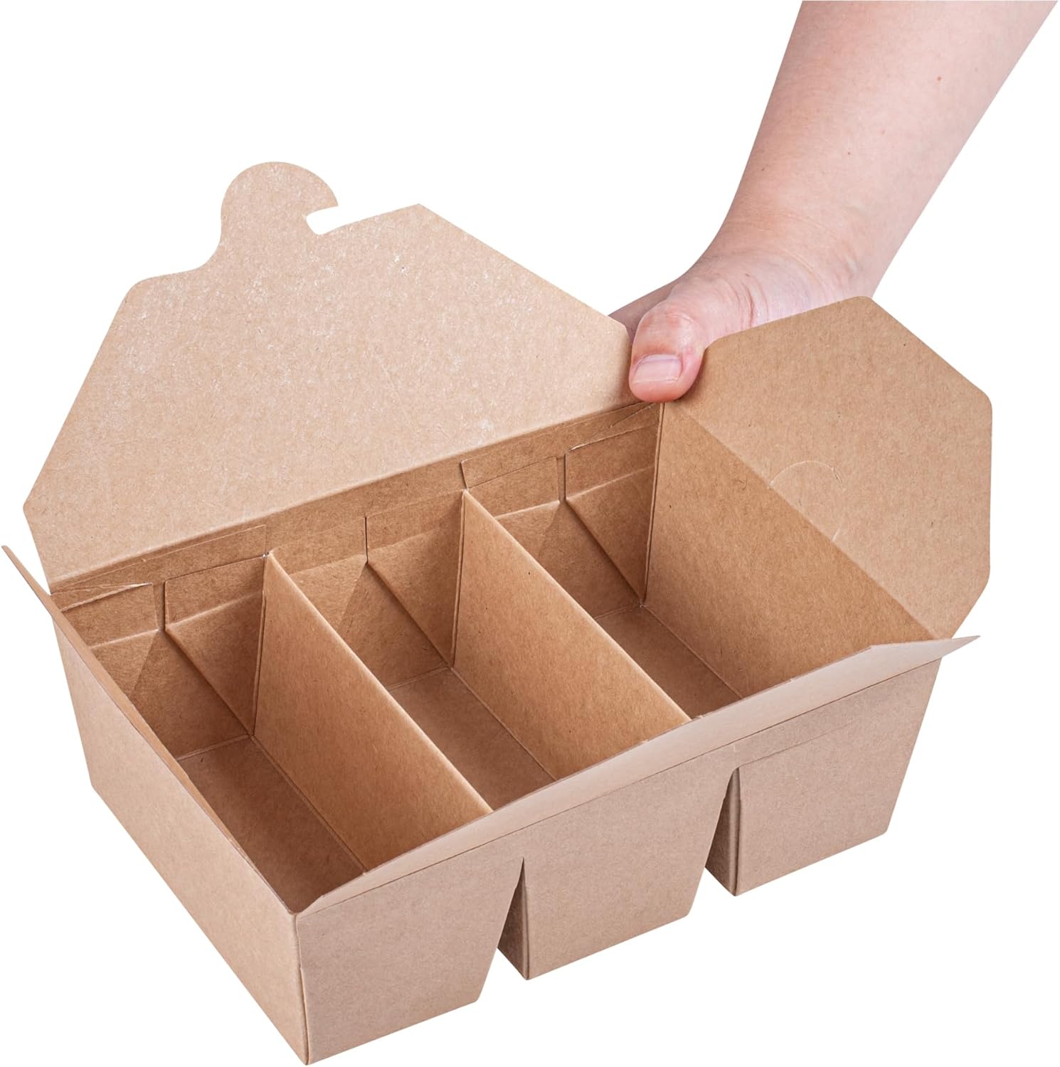 Restaurantware-Bio Tek 7.5 x 5.5 x 2 Inch Taco Containers, 100 Disposable Taco Boxes - 3 Compartments, Freezable, Kraft Paper Taco Shell Containers, Tab-Lock Lid, For Hot And Cold Foods