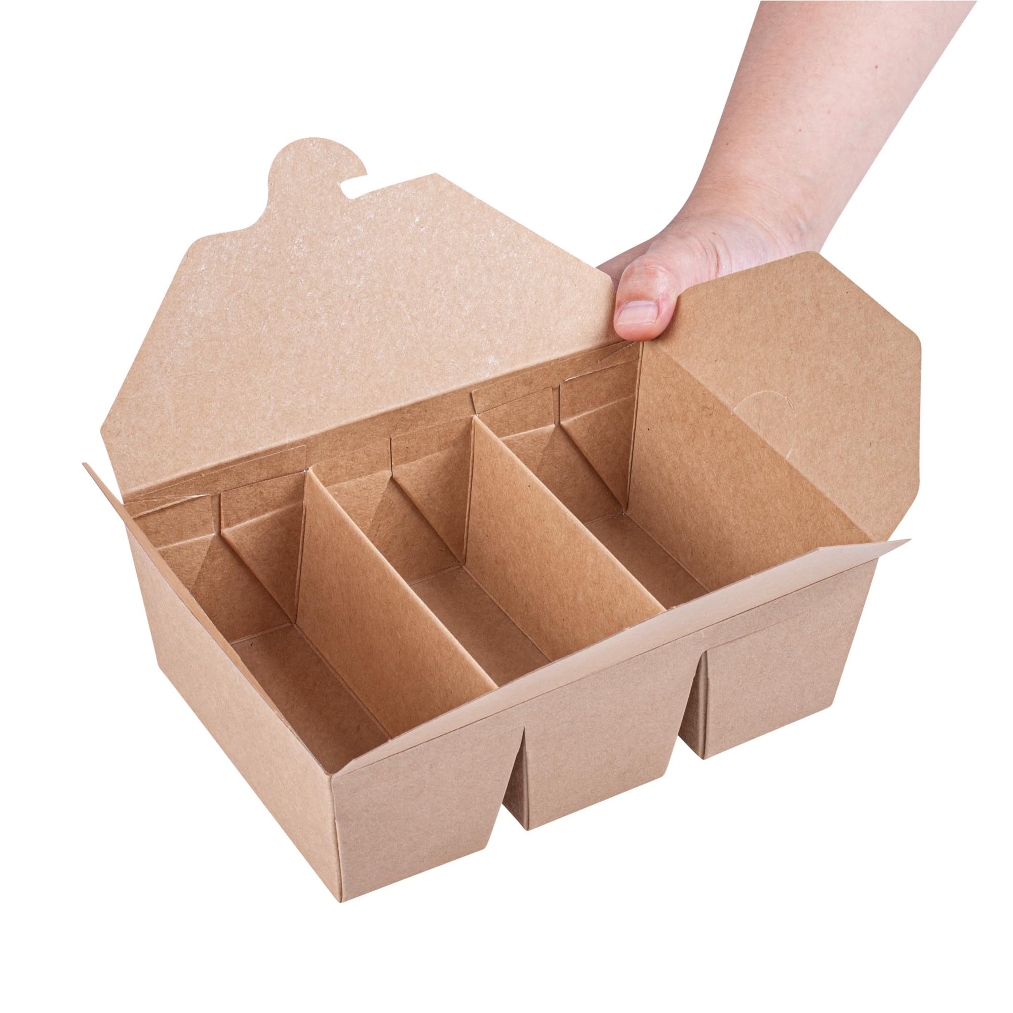 Restaurantware -Bio Tek - Contenedores de tacos de 7.5 x 5.5 x 2 pulgadas, 100 cajas desechables para tacos – 3 compartimentos, congelables, contenedores de papel kraft, tapa de bloqueo de pestañas,