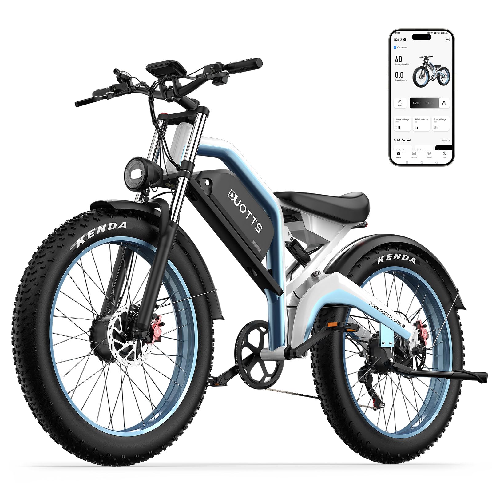 N26 Bici Elettrica Doppio Motore Uomo, Fat Tire 26 x 4.0 Ebike Mountain con 250W Batteria 48V 20Ah, Autonomia di 120Km (PAS), Adatta al Fuoristrada con Sospensioni Idrauliche & App Bluetooth