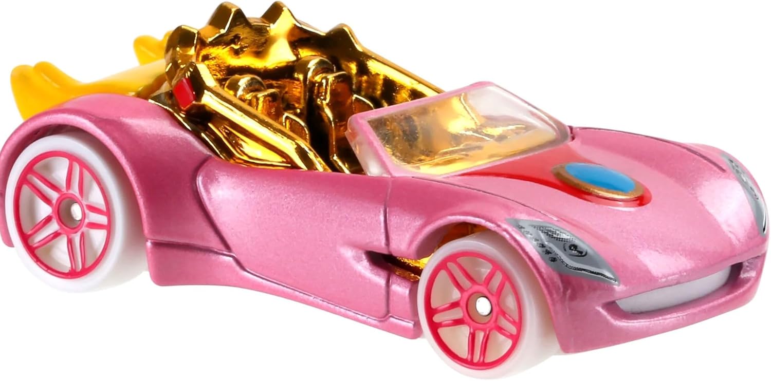 Hot Wheels Super Mario Character Cars – 2-Pack Bundle of Mario & Princess Peach Die‑Cast 1:64 Scale, Ages 3+