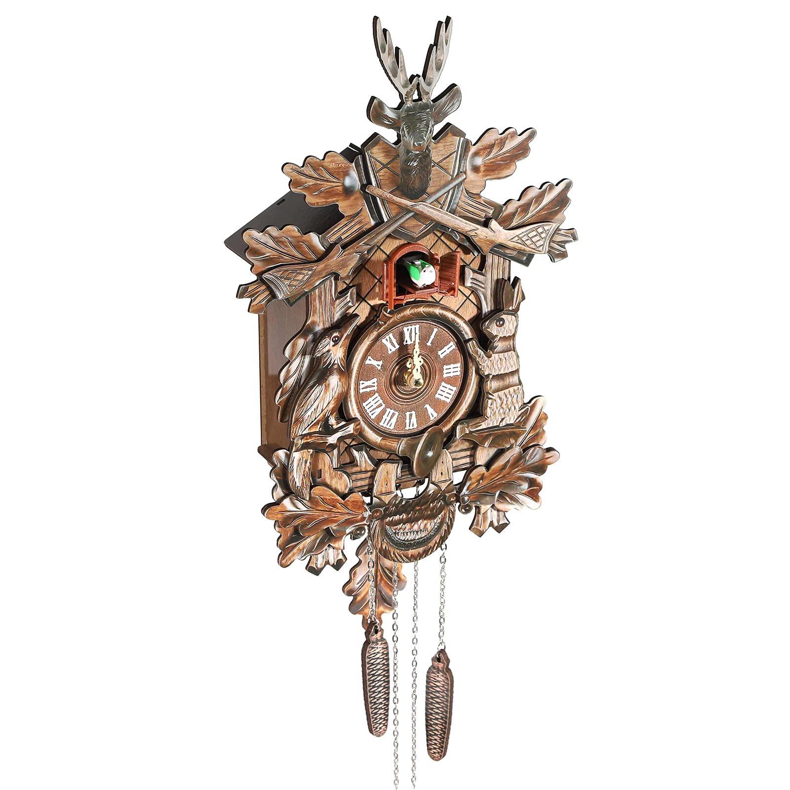 RibasuBB Cuckoo Wall Clock, Black Forest Hand-Carved Cuckoo Clock with Volume Control, Night Mode, Black Forest Retro Traditional Handcrafted Wooden House Home Decor, Gifts for Family