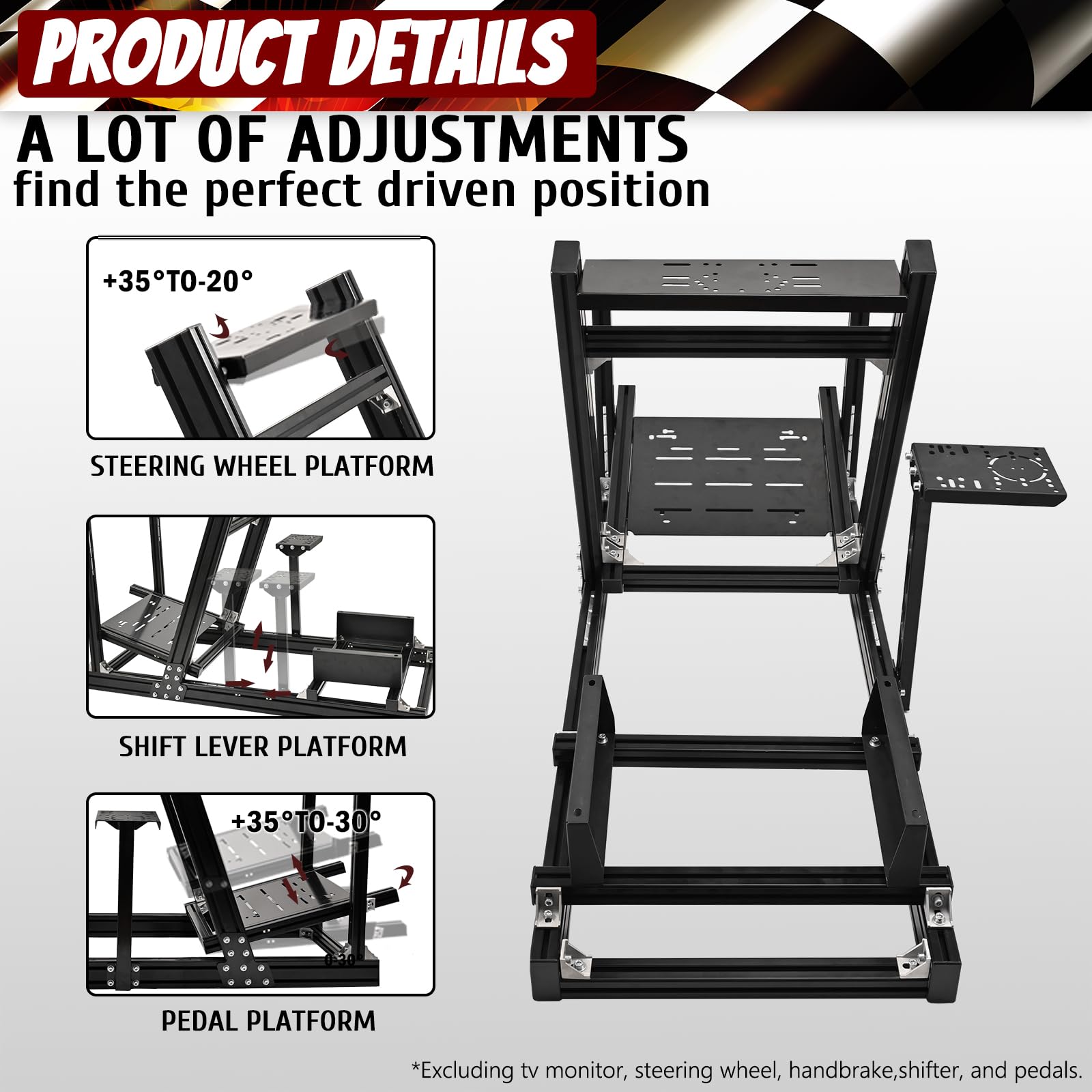 Supllueer Racing Simulator Cockpit Professional Grade fit for Logitech GPRO,G29,G920,G923,Thrustmaster T300,Fanatec, Aluminum Steering Wheel Stand No Seat Steering Wheel Pedal Shifter