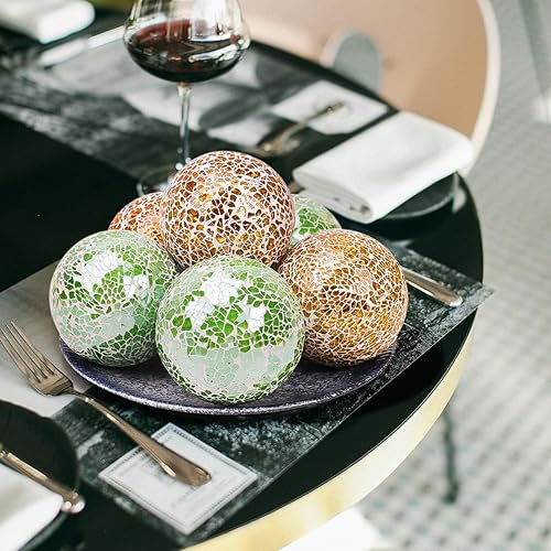 Miniatura 7 de Bola de vidrio de mosaico, 3 unidades, bolas decorativas para tazones de 3.35 pulgadas, orbes de vidrio verde, rellenos de tazones, mesa de café,