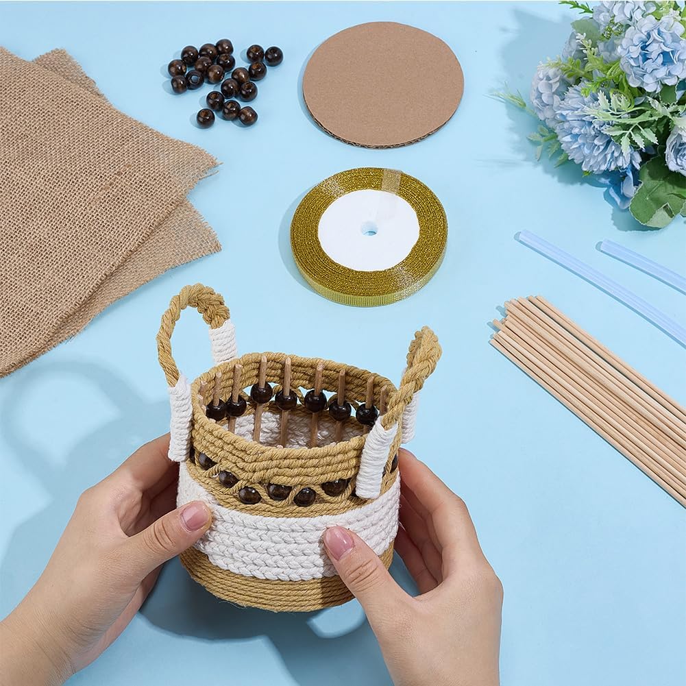 FREEBLOSS Macrame Woven Basket kit DIY Macrame Kit for Beginners with Instruction Wooden Beads Basket Weaving Craft Supplies Baskets Weaving Project for Holiday Activities image 4