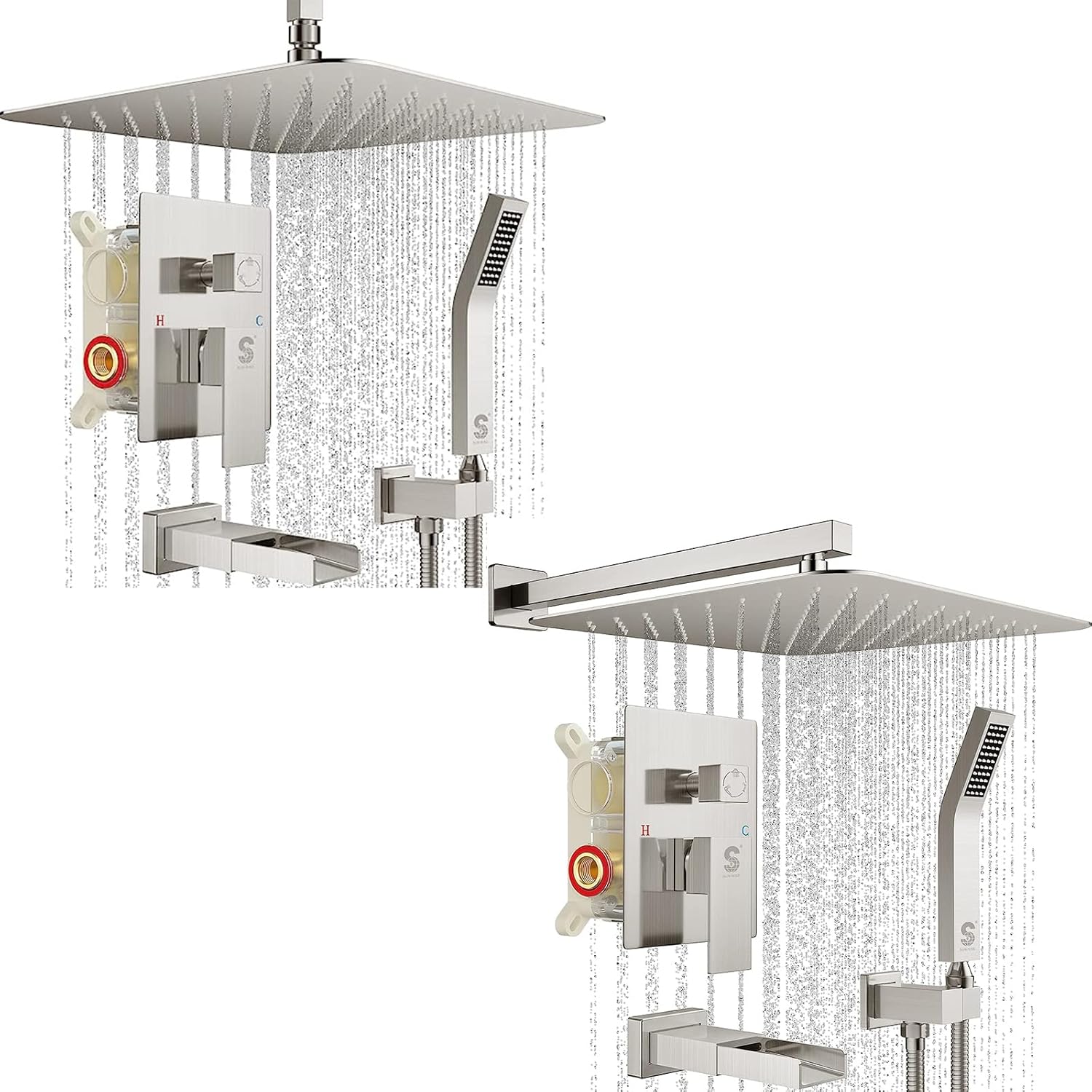 SR SUN RISE 12 Inches Shower and Tub Faucets Sets Complete All Metal