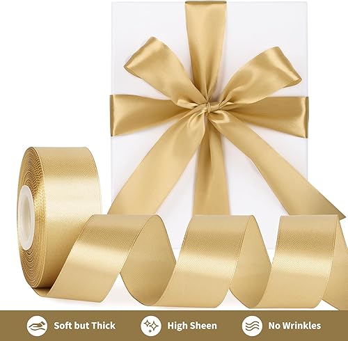 Miniatura 3 de Cinta de satén dorado Champaign de 1-12 pulgadas de ancho, cinta de tela de poliéster sólido de 50 yardas para hacer rosas, envoltura de regalos,