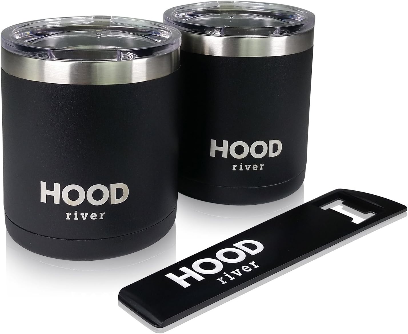 LOWBALL Stainless Steel Tumbler Double Wall Vacuum Sealed Insulated Beer Cup Outdoor Cocktail Glass With Lid 13.5 oz. Powder Coated 2-pack Set with Die Cast Bottle Opener by Hood River (2)