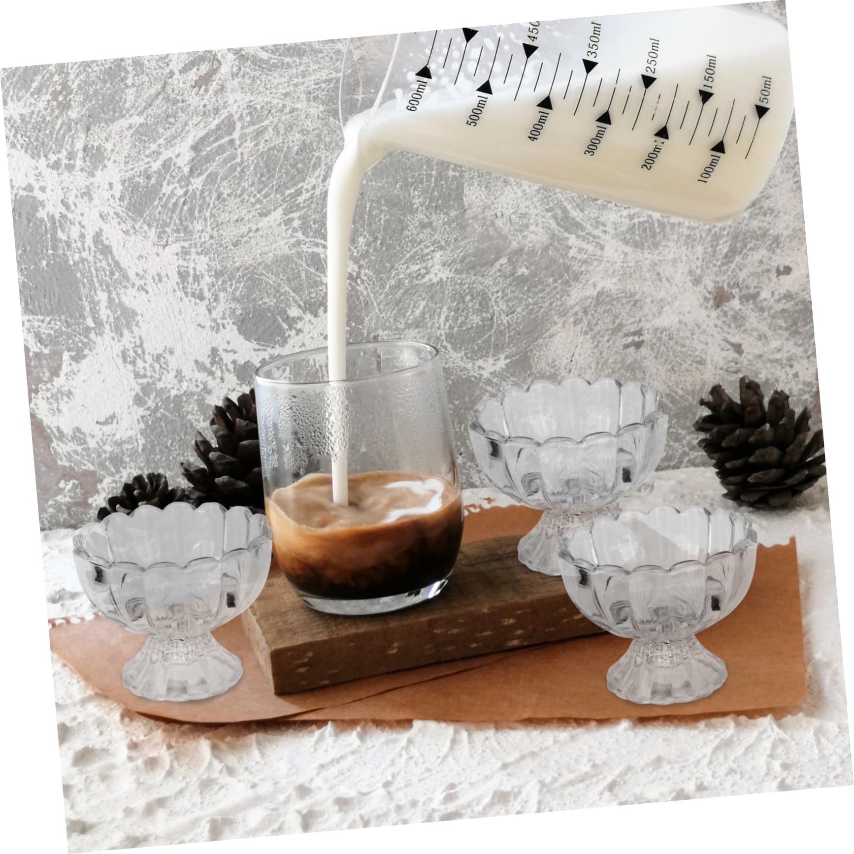 Amosfun Coppe da Gelato e Budino in Vetro a Forma di Loto, 150ml, Set da 5 Pezzi, Facili da Pulire, per Dessert e Presentazione