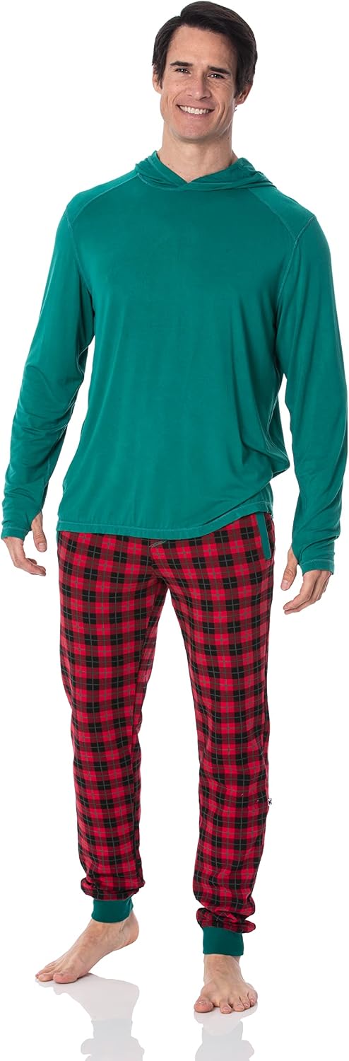 KICKEE Men’s Long Sleeve Hooded Tee, Ultra Soft Bamboo Viscose, All-Day Comfy Hoodie T-Shirt