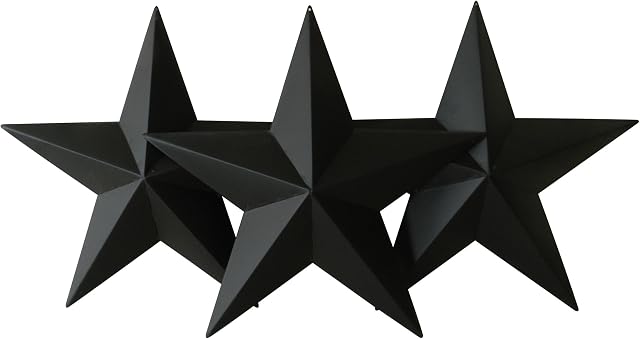 CVHOMEDECO. Country Rustic Antique Vintage Gifts Metal Barn Star Wall/Door Decor, 12 Inch, Set of 3. (Matt black)
