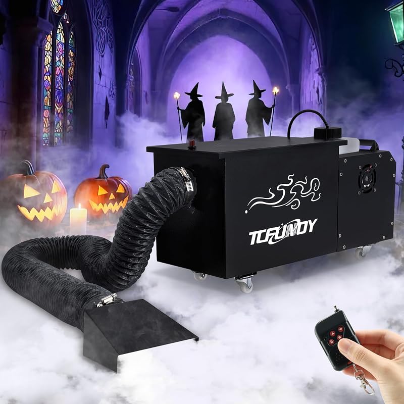 Low Lying Fog Machine with Tube, 1500W Water Based Ground Fog Maker Fogger with Wireless Remote, DMX 512, Manual Control