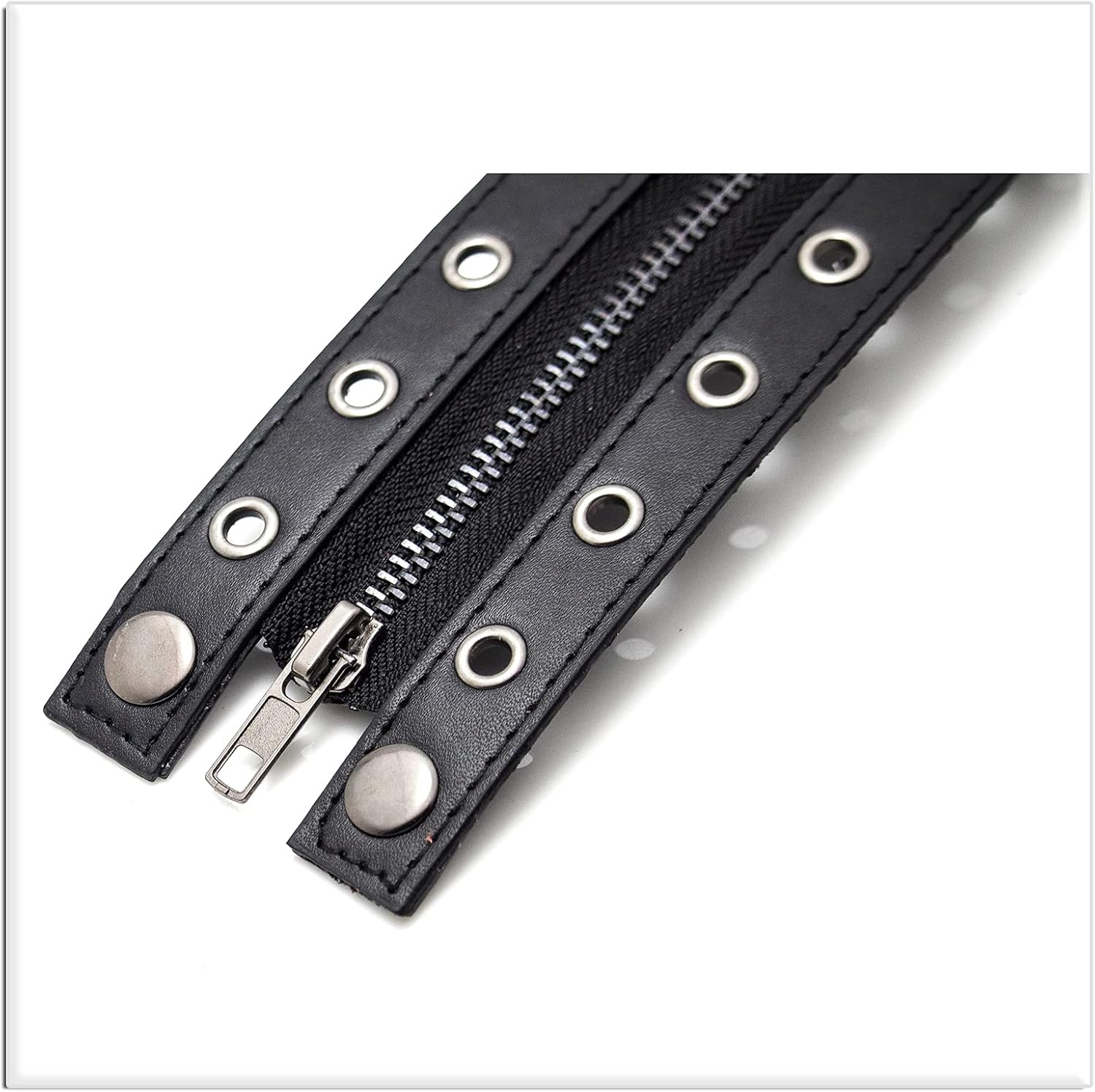 Xusamss Punk Alloy Zipper Wristband Pu Leather Cuff Bracelet,7 1/2 wrist - Image 5