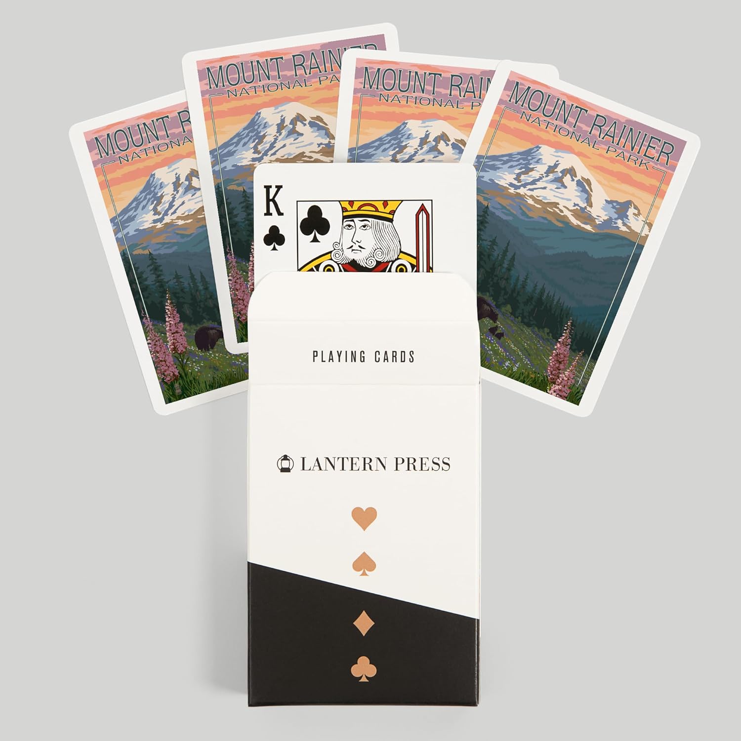 Lantern Press Mount Rainier National Park, Washington, Bear and Spring Flowers, 52 Playing Cards for Adults, Poker Size Card Deck