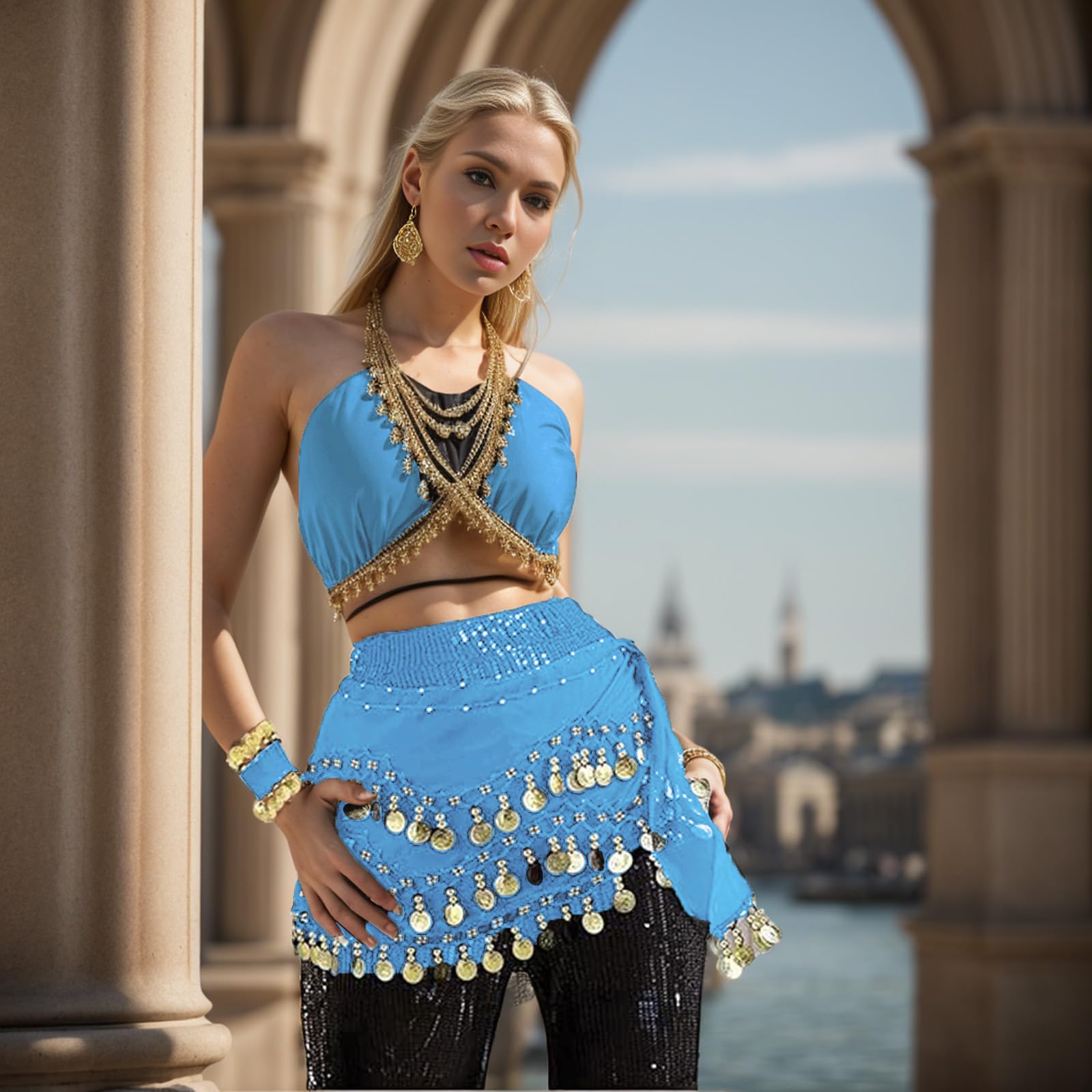 Juego de braga para danza del vientre, accesorios para danza del vientre, cinturón de gasa